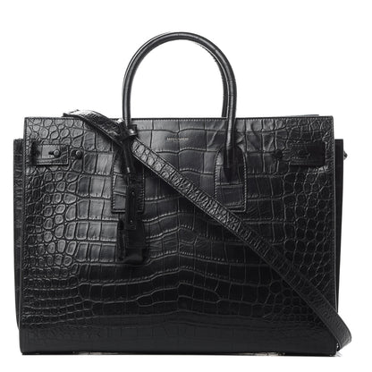 Saint Laurent Calfskin Crocodile Embossed Medium Supple Sac de Jour Black 1 of 12