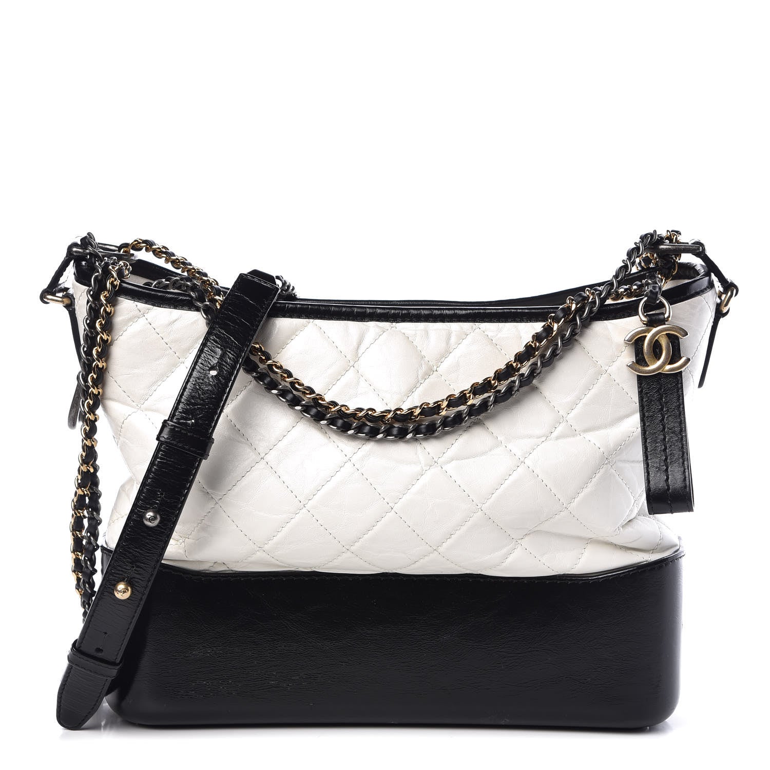Chanel Aged Calfskin Quilted Medium Gabrielle Hobo Black White 1 of 12