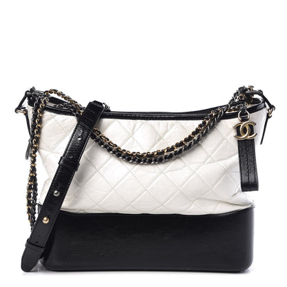 Chanel Aged Calfskin Quilted Medium Gabrielle Hobo Black White 1 of 12