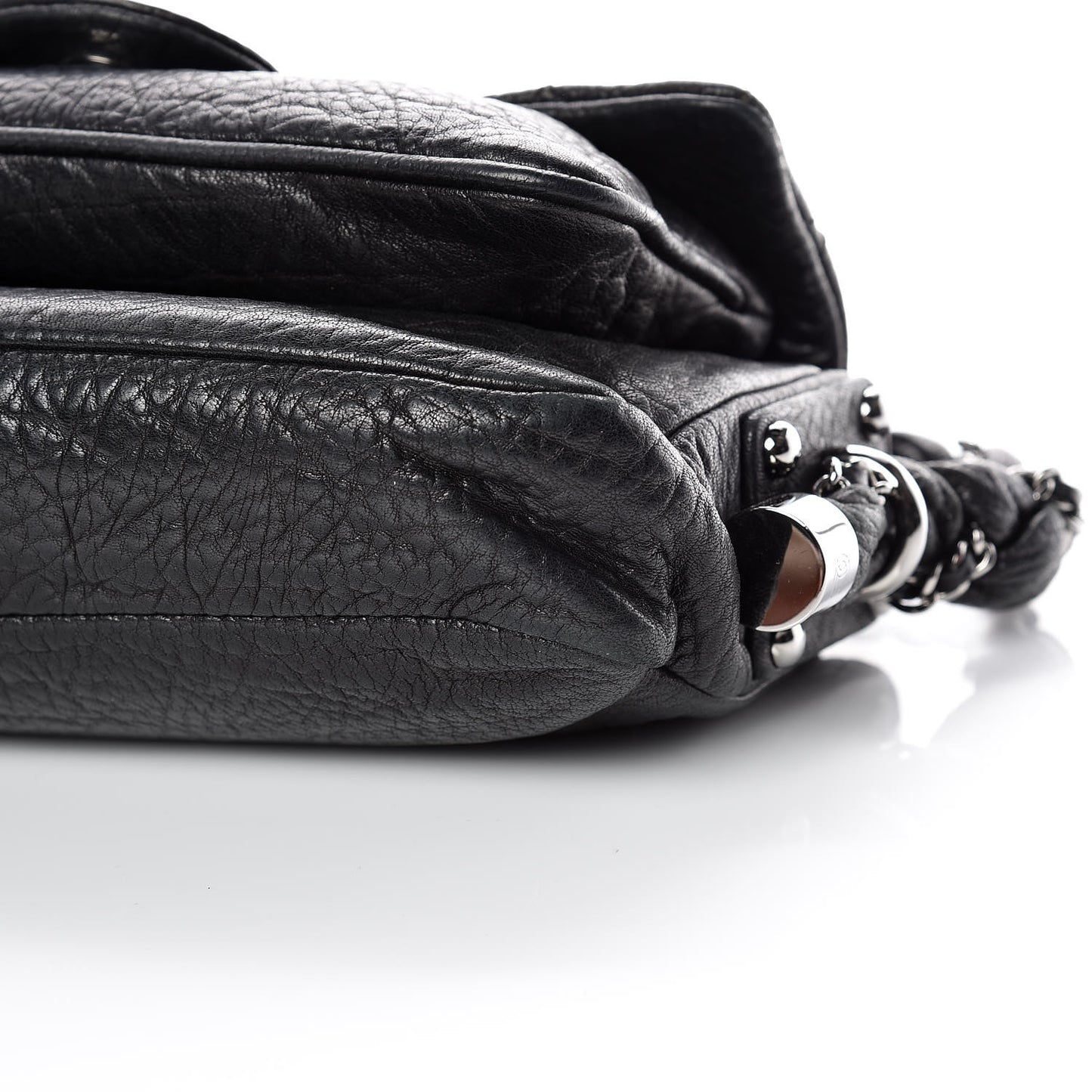 Distressed Lambskin Small Lady Braid Flap Black