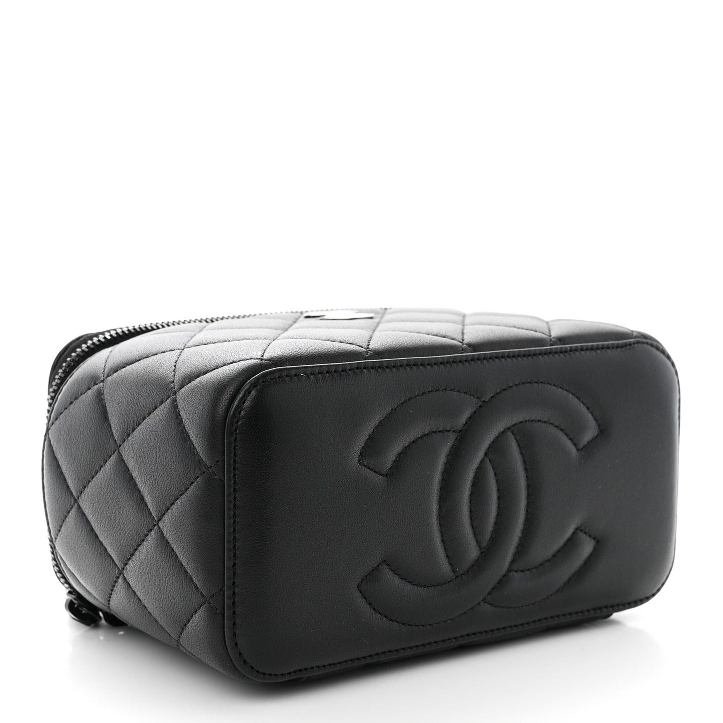 Lambskin Quilted Small Top Handle Vanity Case With Chain So Black