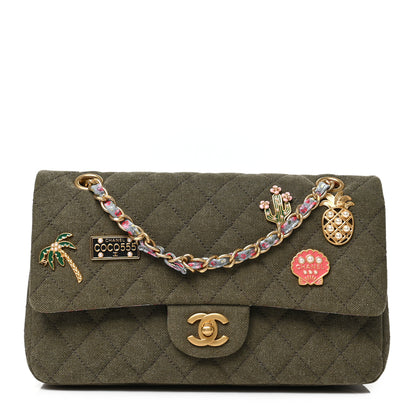 Chanel Canvas Quilted Coco Cuba Charms Medium Double Flap Khaki 1 of 9
