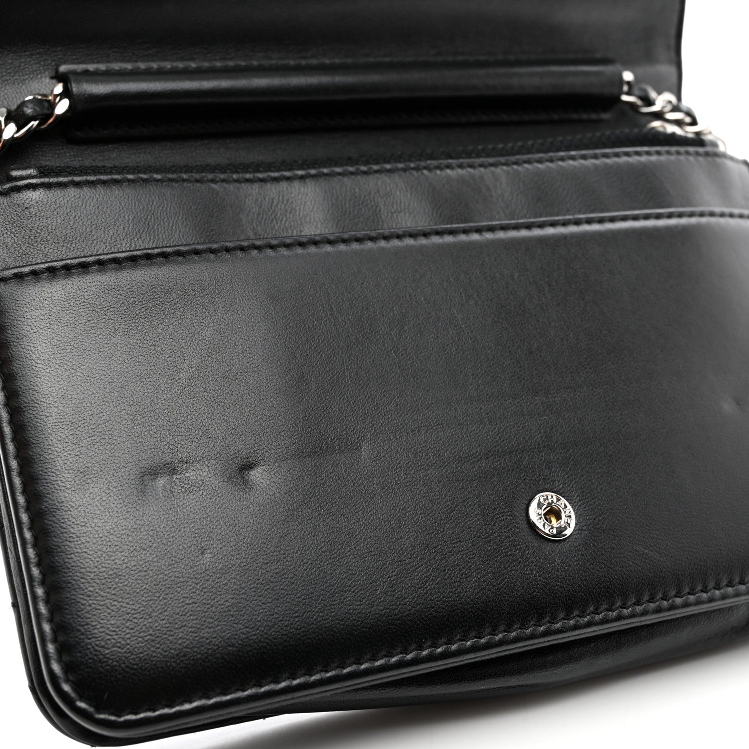 Chanel Lambskin Camellia Quilted Wallet On Chain WOC Black 11 of 11