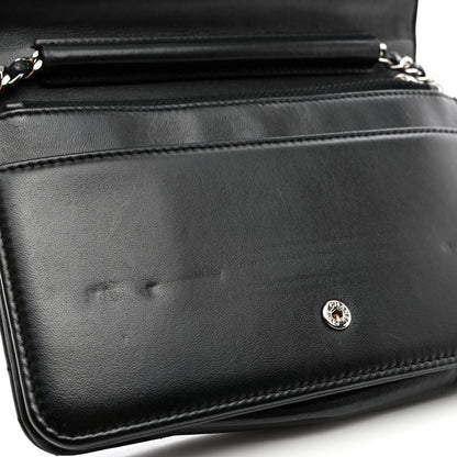 Chanel Lambskin Camellia Quilted Wallet On Chain WOC Black 11 of 11