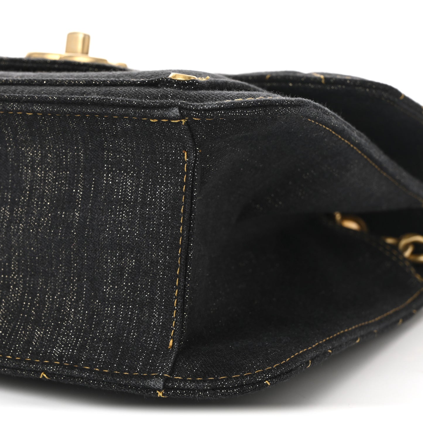 Denim Quilted Double You Mini Flap Black Golden