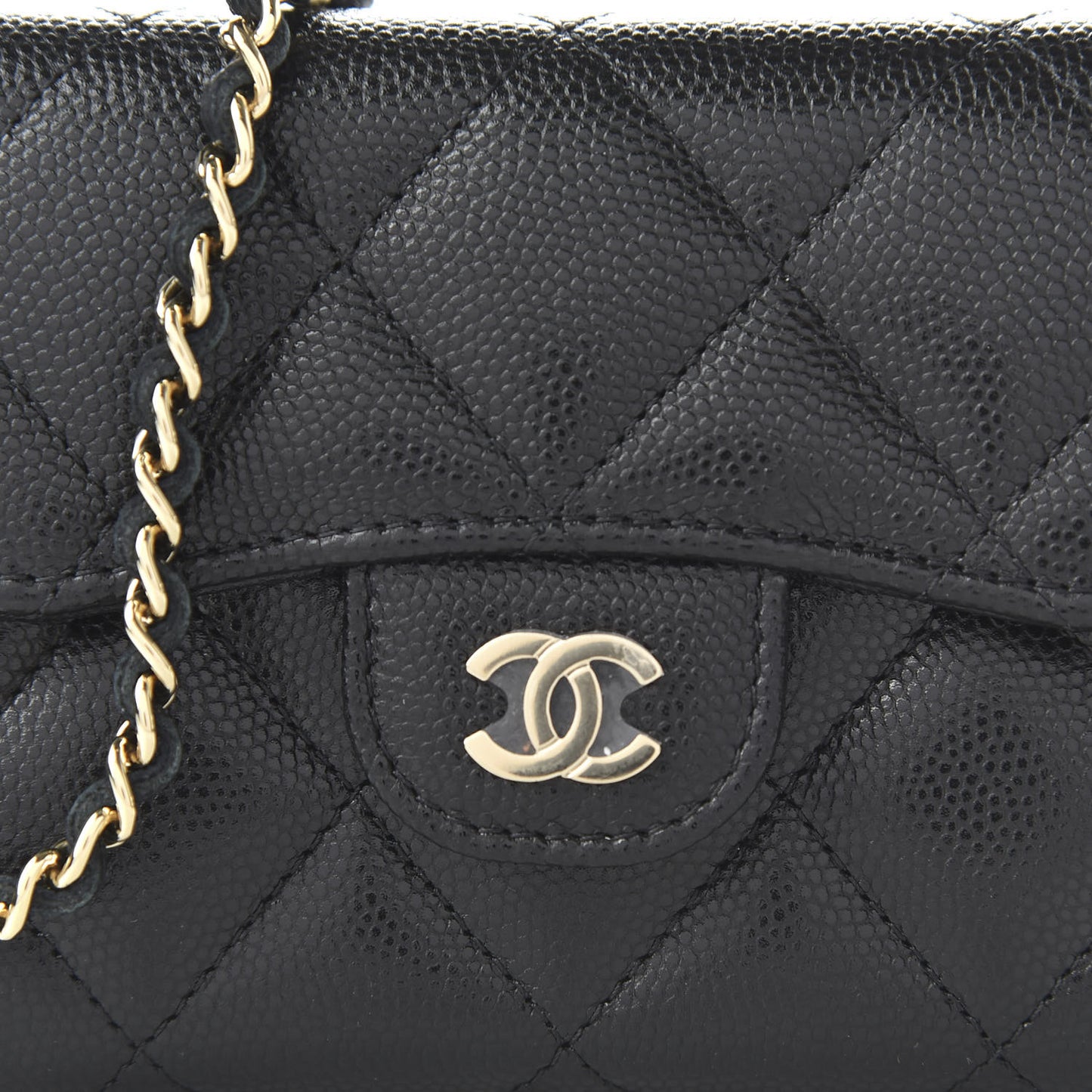 Caviar Quilted Flap Card Holder On Chain Black