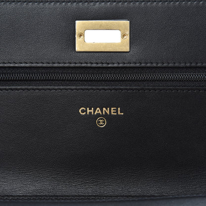 Chanel Calfskin Crocodile Embossed Graffiti 2.55 Cocodile Reissue Wallet On Chain WOC Black Gold 6 of 12