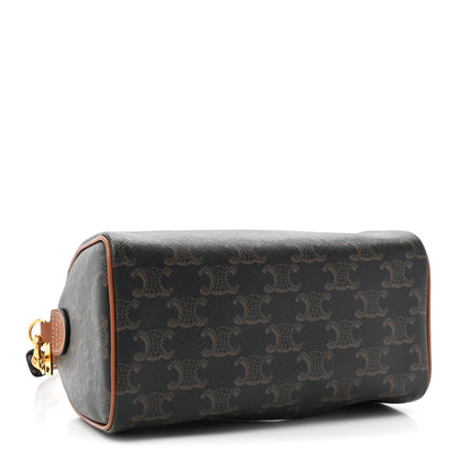 Celine Triomphe Canvas Calfskin Small Boston Bag Tan 4 of 11