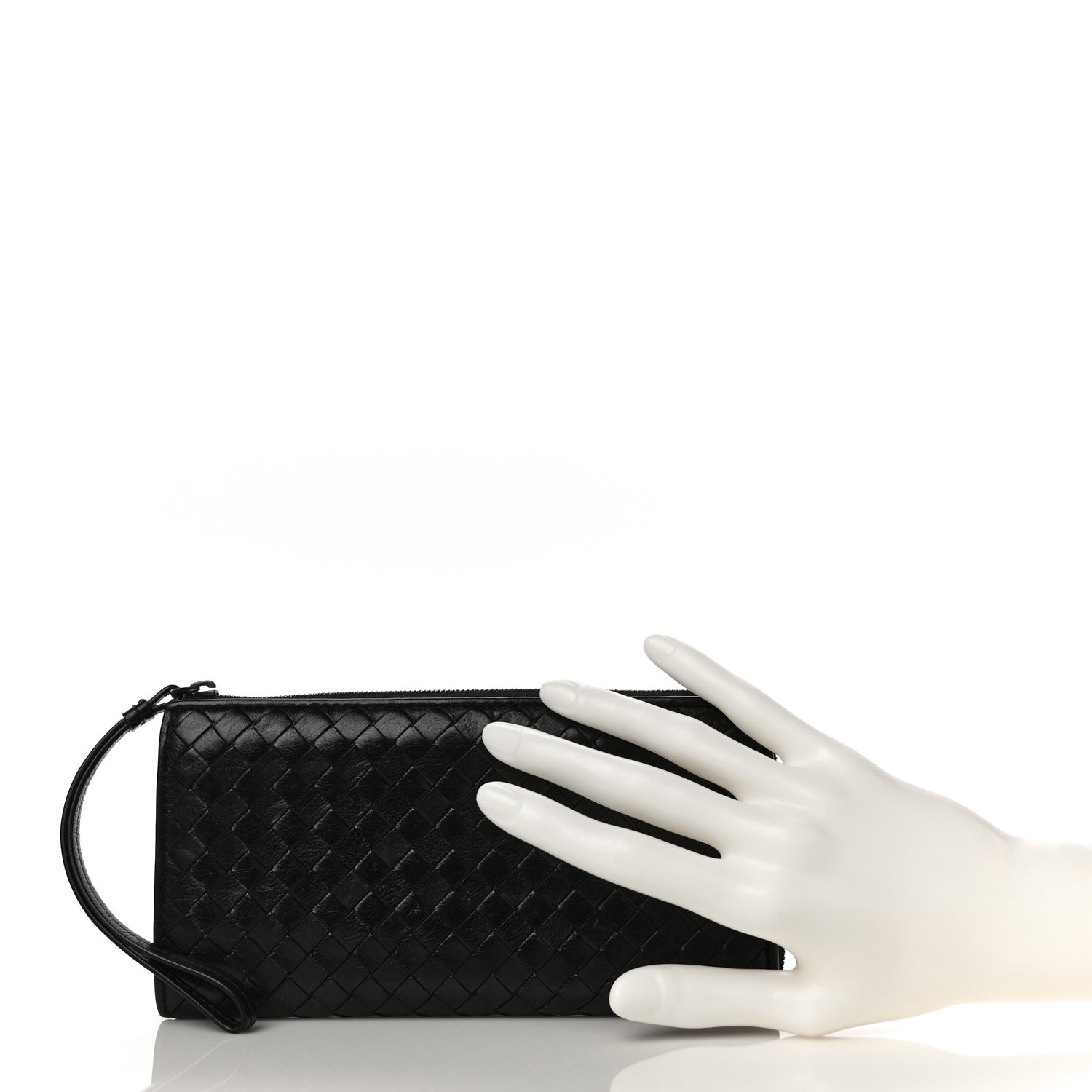 Bottega Veneta Nappa Intrecciato Wristlet Zip Wallet Black 2 of 11