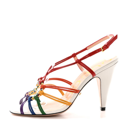 Gucci Calfskin Crystal GG Isa Ankle Strap Mid Heel Sandals 35 Multicolor 1 of 9