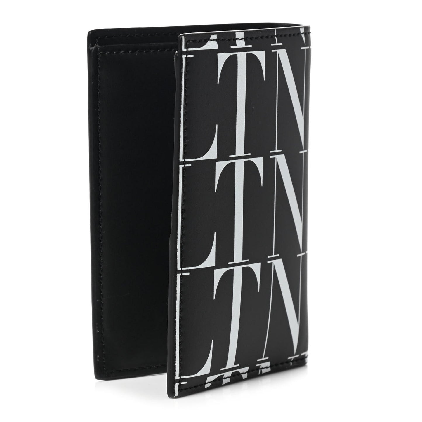 Calfskin VLTN Times Card Holder Black White