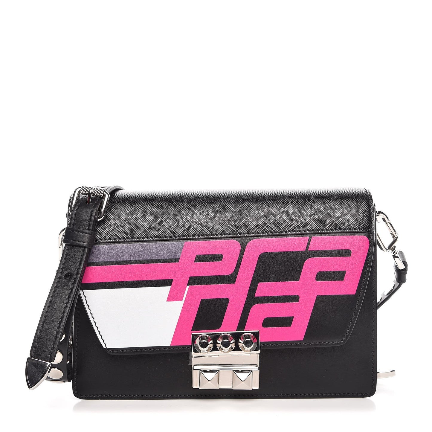 City Calfskin Saffiano Racing Logo Elektra Shoulder Bag Fuxia Black