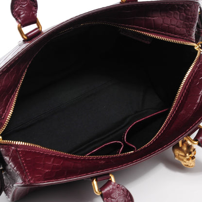 Alexander McQueen Calfskin Crocodile Embossed Small Skull Padlock Zip Around Tote Bordeaux 9 of 9