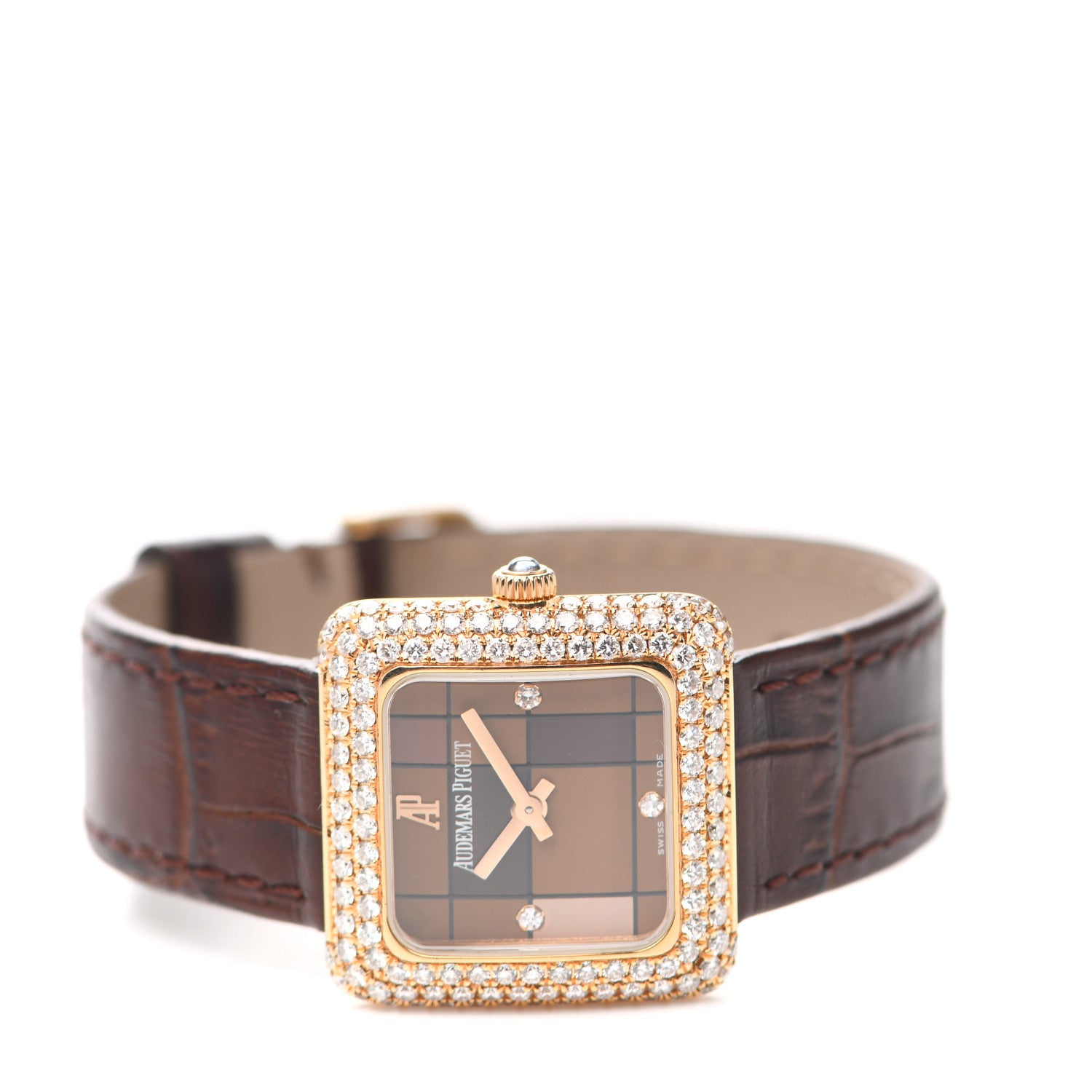 Audemars Piguet 18K Rose Gold Crocodile Diamond 24.8mm Watch Brown 77215OR.ZZ.A080SU.01 2 of 5