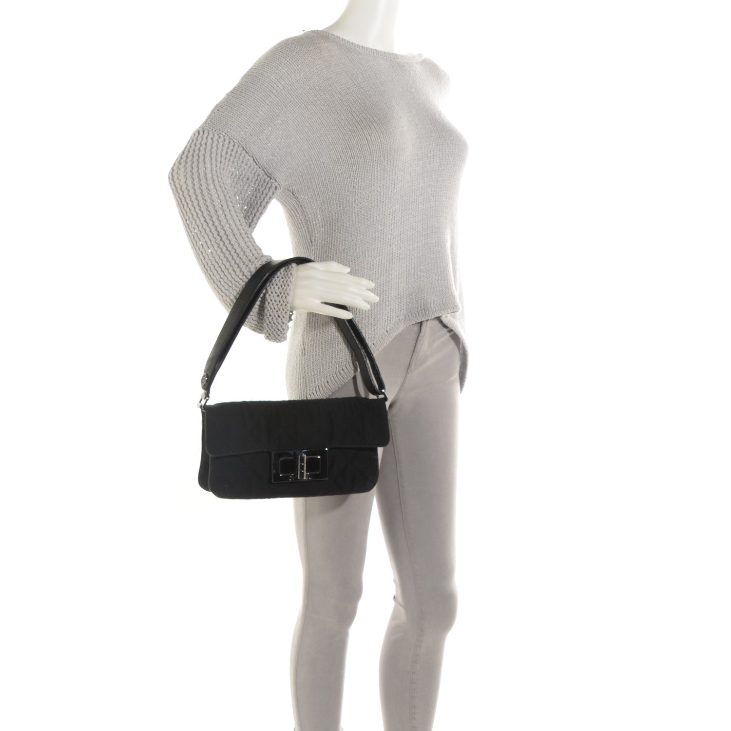 Chanel Nylon Quilted Mademoiselle Messenger Flap Bag Black 2 of 8