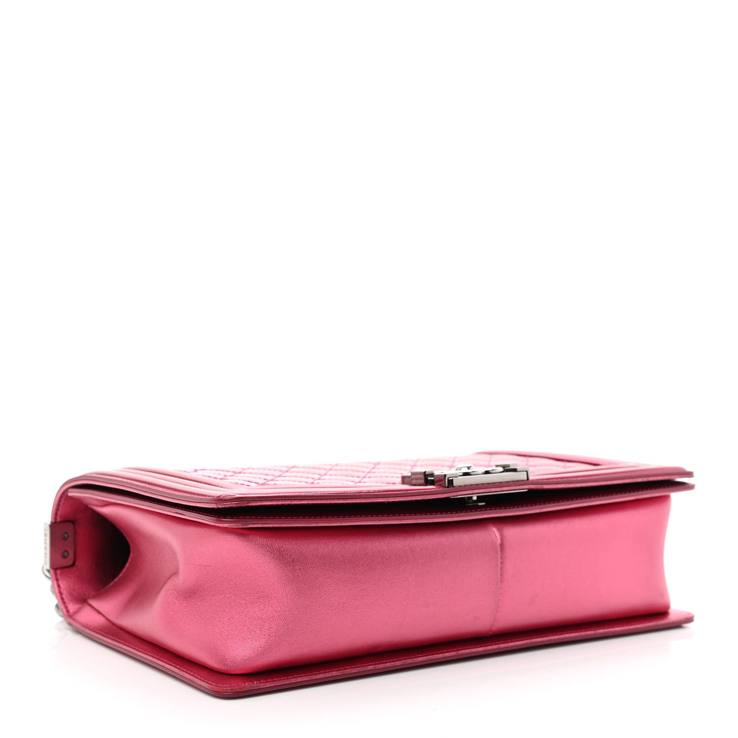Chanel Metallic Patent Quilted New Medium Boy Flap Fuchsia 4 of 11