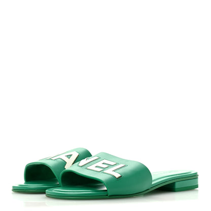 Chanel Calfskin Patent Calfskin Logo Mules 36 Green White 4 of 9