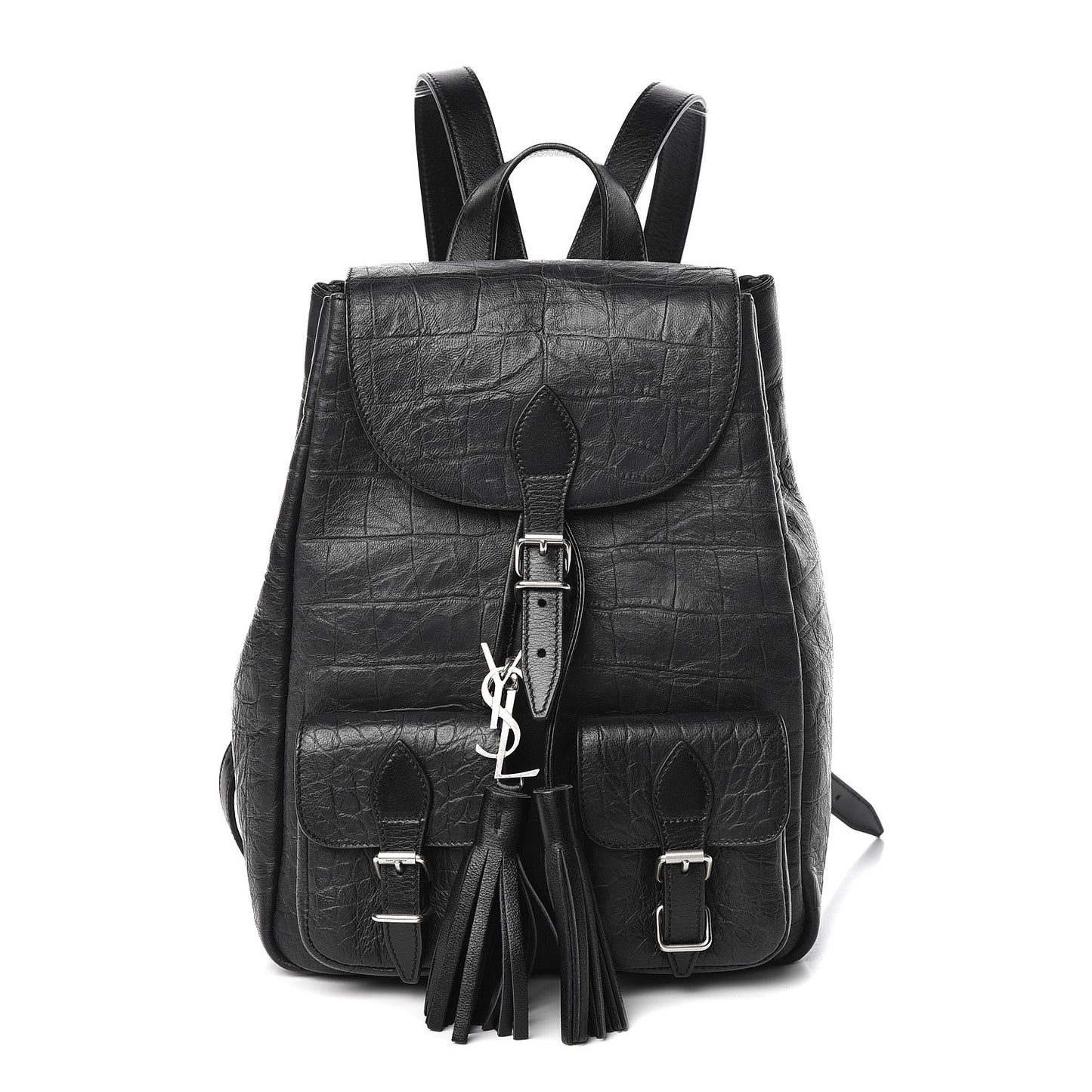 Crocodile Embossed Lambskin Festival Backpack Black