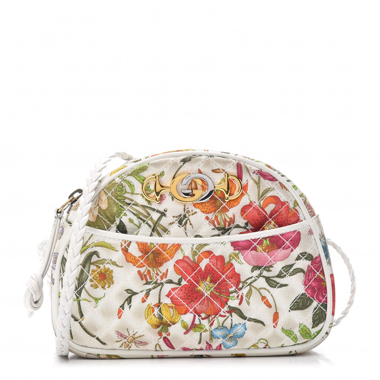 Canvas Flora Floral Trapuntata Mini Zumi Dome Shoulder Bag White