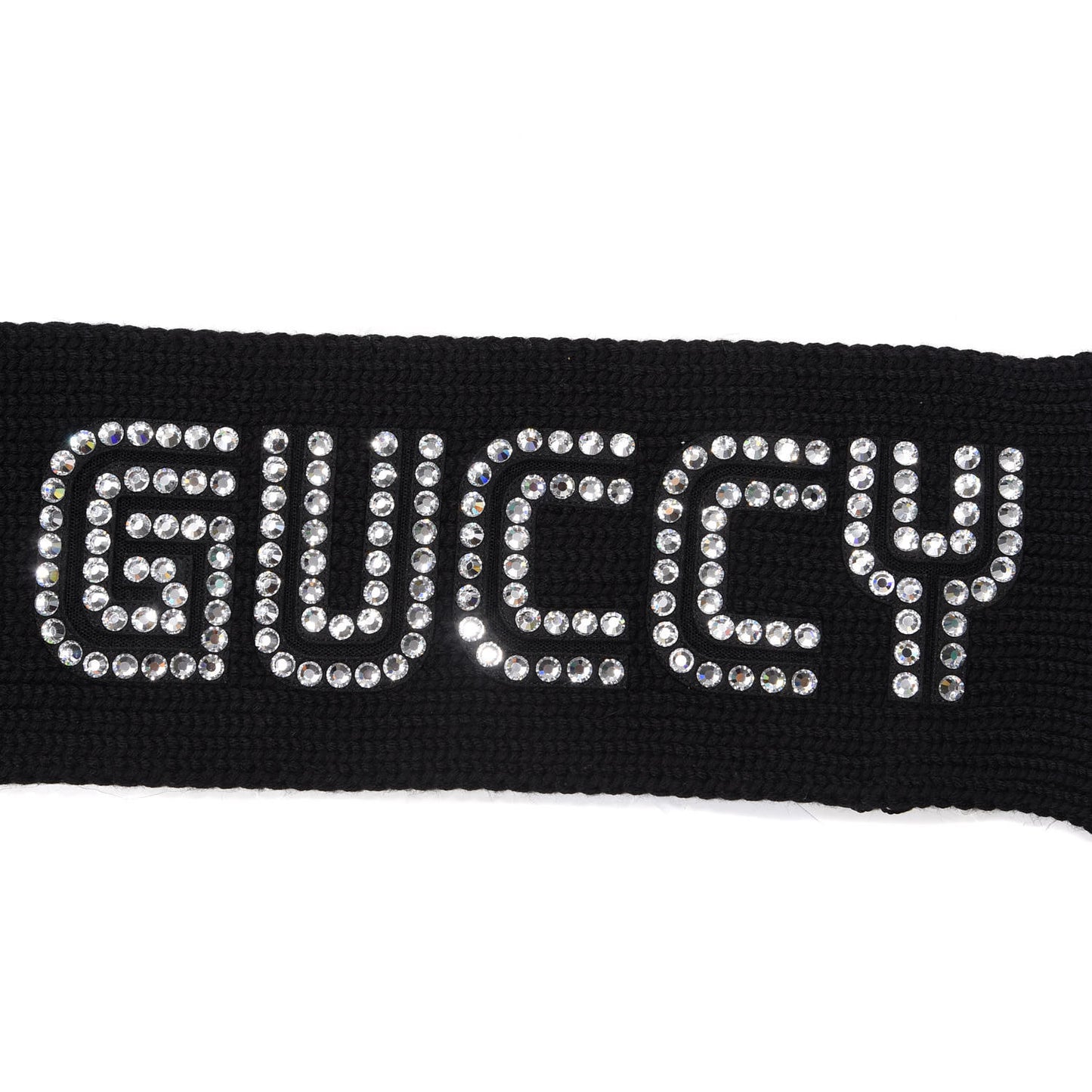 X SEGA Wool Crystal GUCCY Embellished Scarf Black