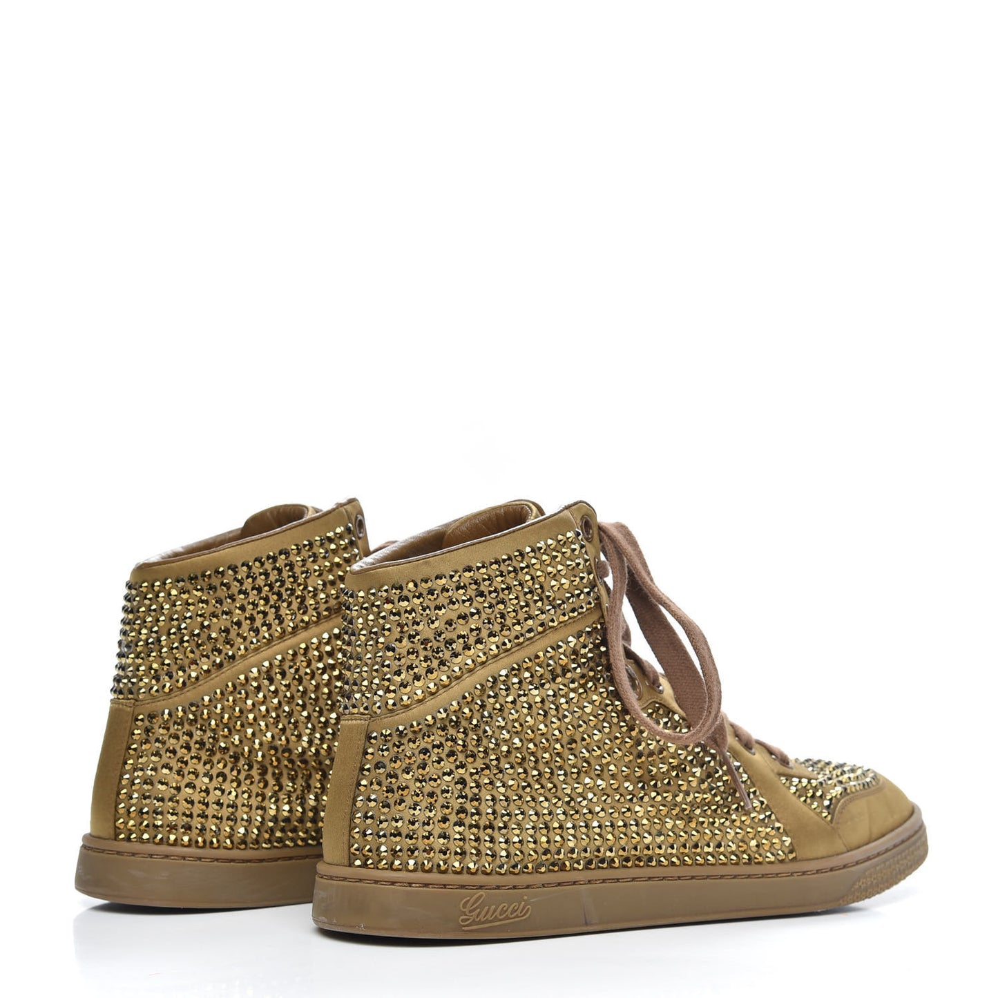 Satin Studded Womens High Top Sneakers 37 Gold