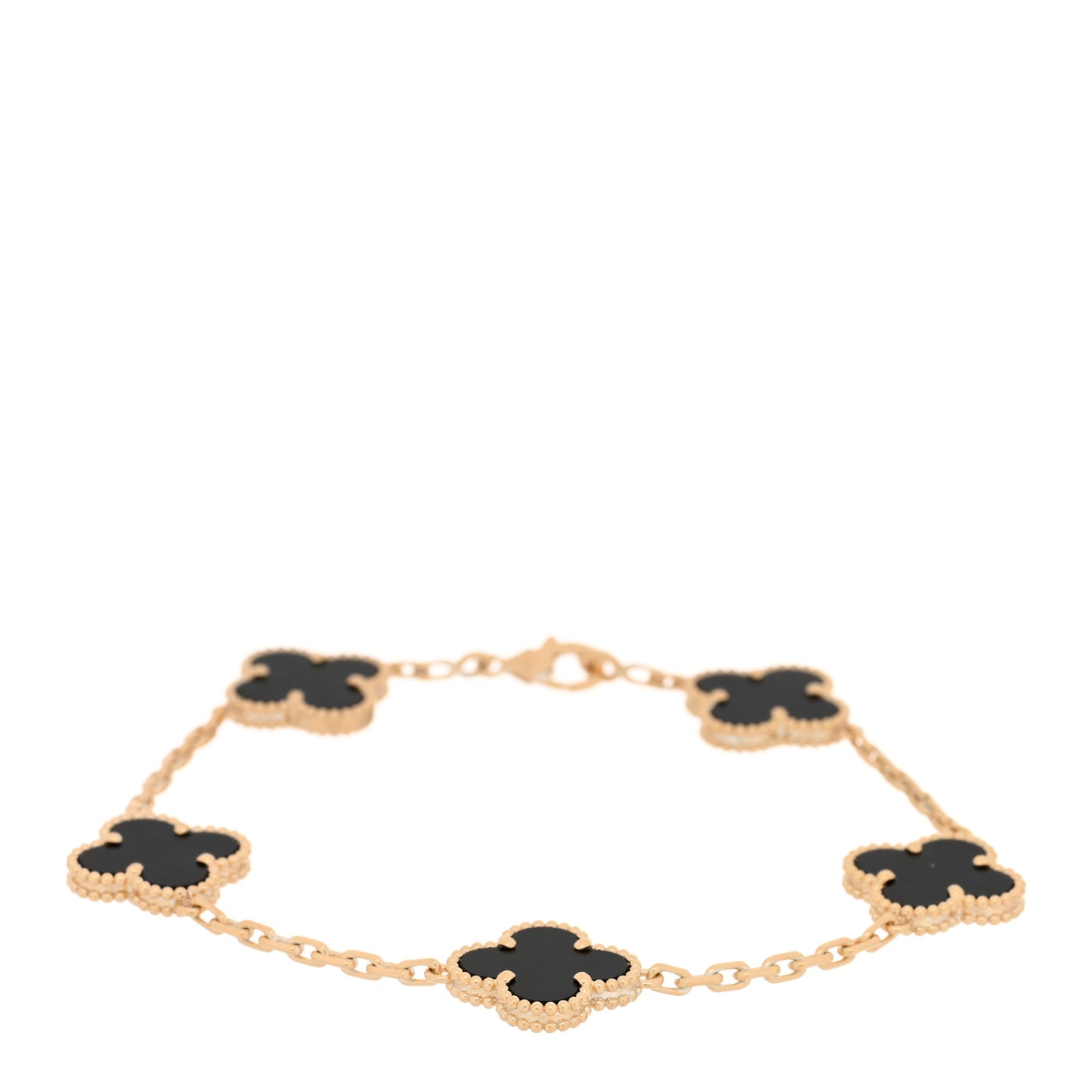 18K Yellow Gold Black Onyx 5 Motifs Vintage Alhambra Bracelet