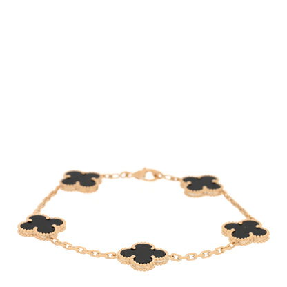Van Cleef & Arpels 18K Yellow Gold Black Onyx 5 Motifs Vintage Alhambra Bracelet 1 of 4