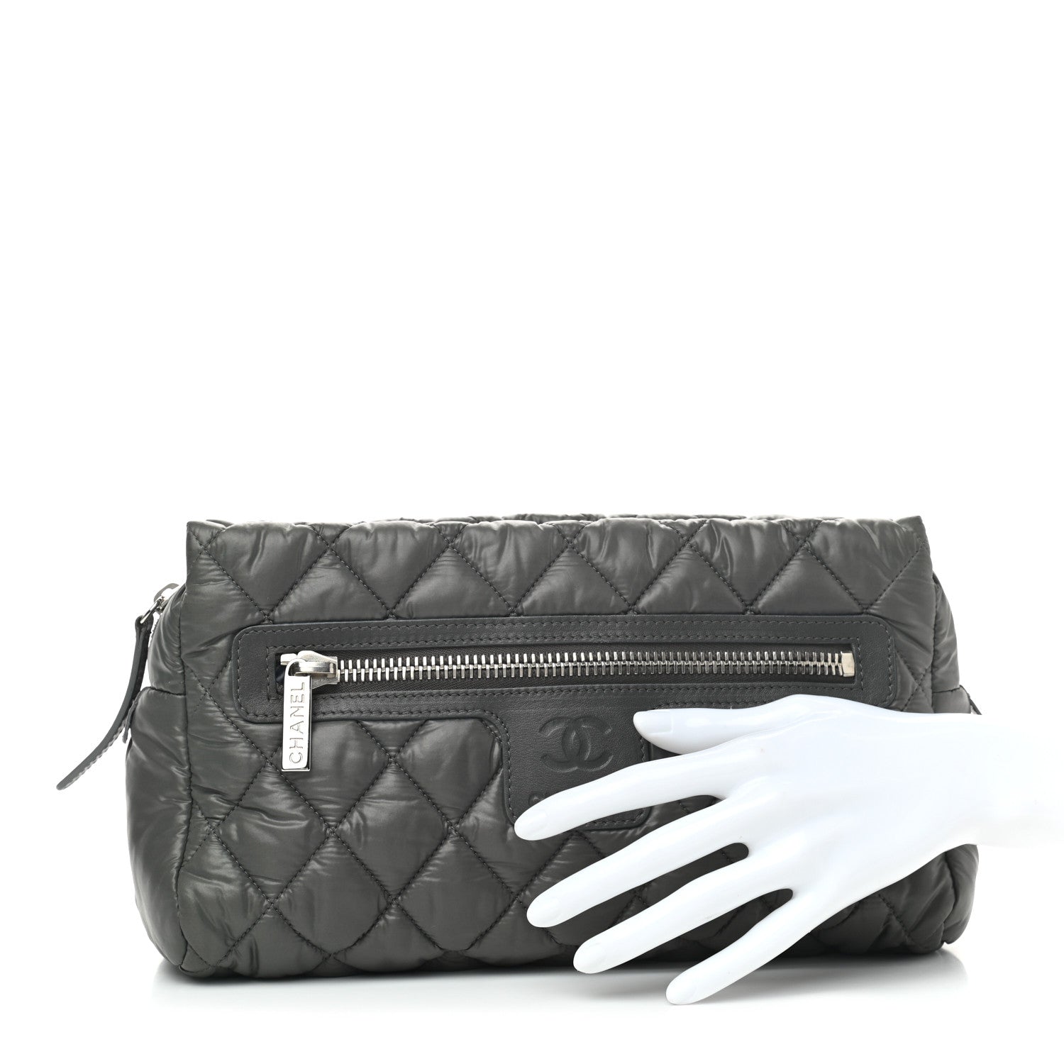 Chanel Nylon Quilted Cocoon Cosmetic Case Grey 2 of 7