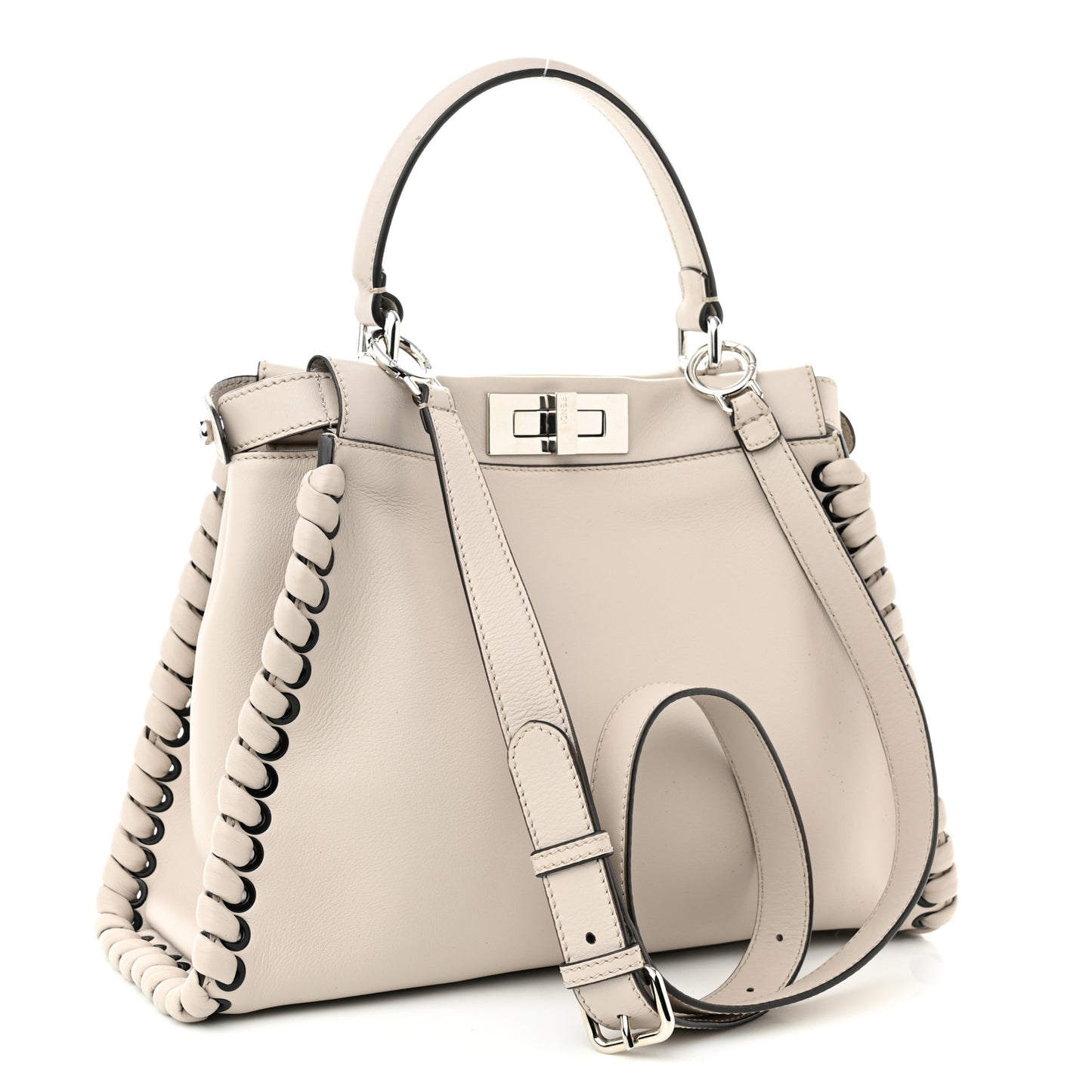 Vitello Seta Lace Up Medium Peekaboo Iconic Satchel Grigio Polvere