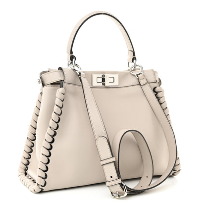 Fendi Vitello Seta Lace Up Medium Peekaboo Iconic Satchel Grigio Polvere 3 of 9