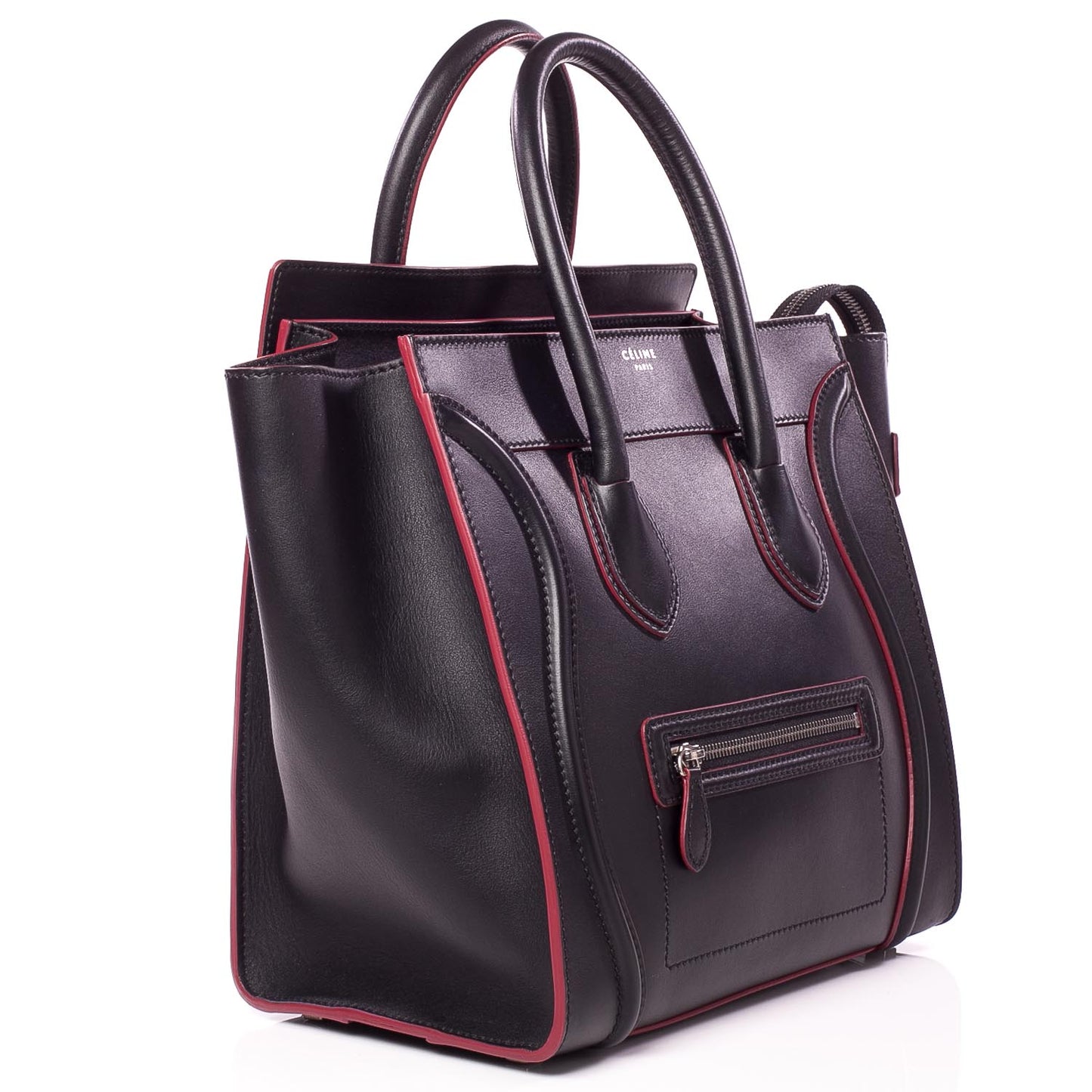 Smooth Calfskin Mini Luggage Black w Pink Trim