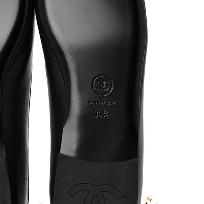 Chanel Lambskin Patent Calfskin Cap Toe Ankle Chain Ballerina Flats 39.5 Black 6 of 8