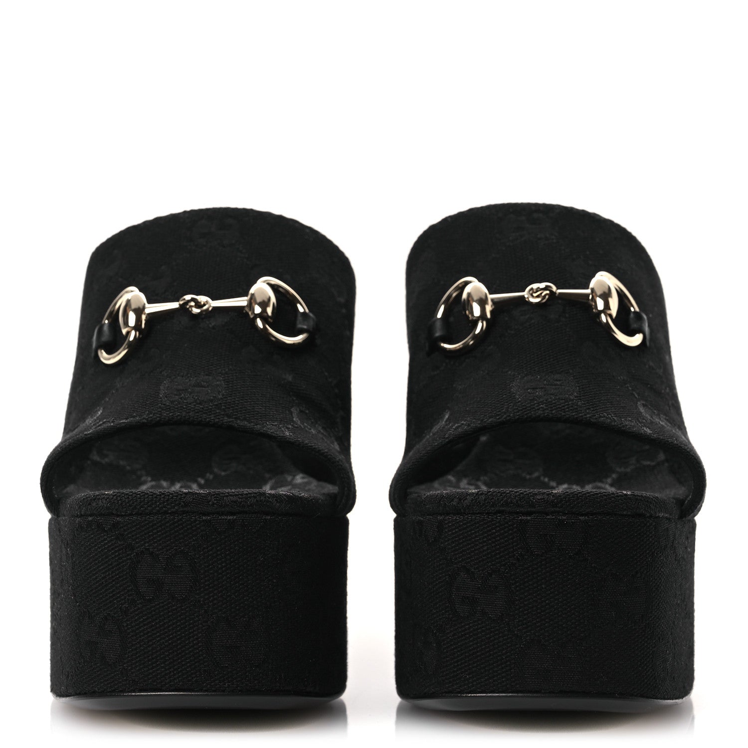 Gucci Monogram Wedge Platform Sandals 39.5 Black 3 of 11
