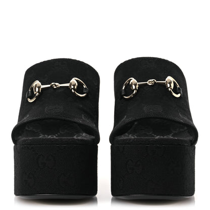 Gucci Monogram Wedge Platform Sandals 39.5 Black 3 of 11