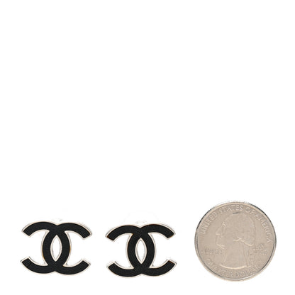 Chanel Lambskin CC Earrings Black Silver 2 of 5