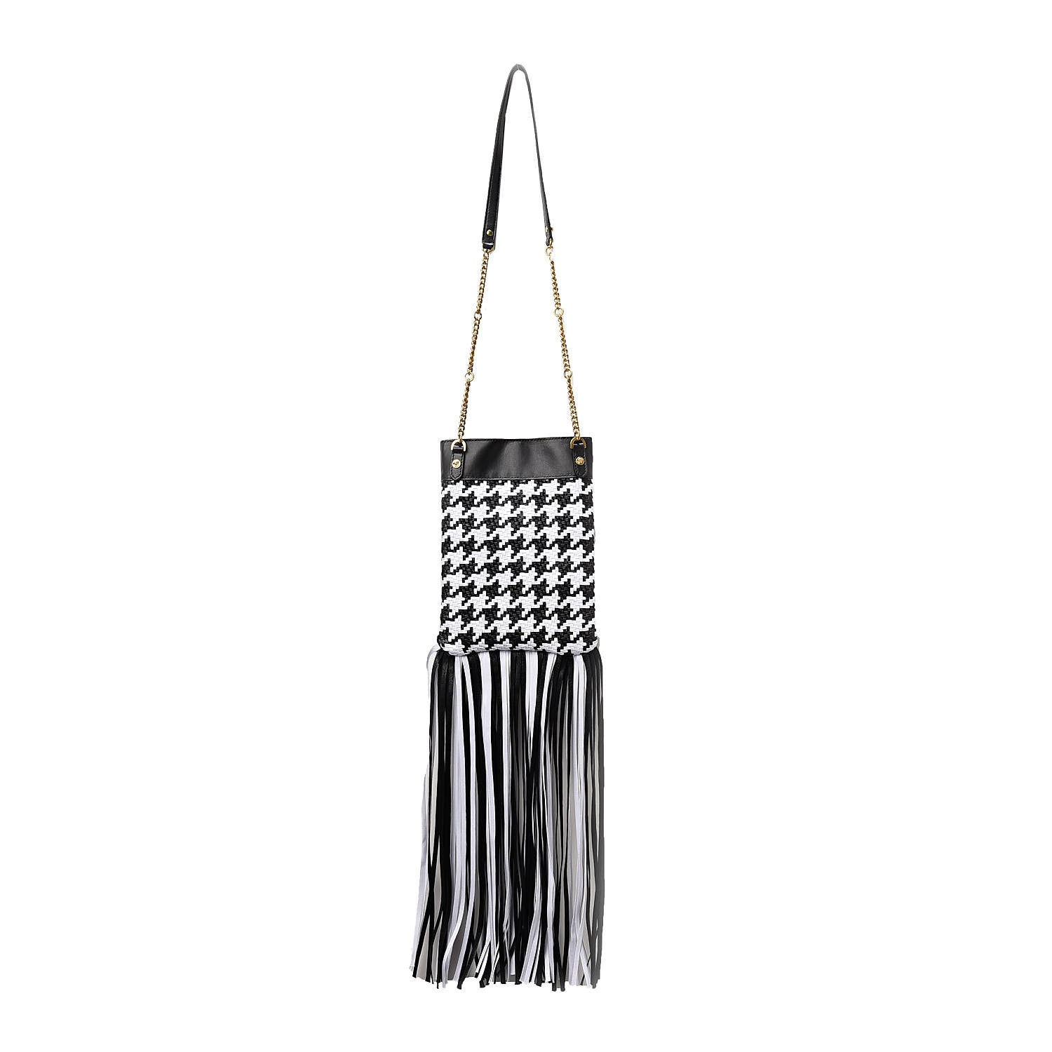Versace Woven Calfskin Fringe Chain Bag Black White 3 of 7