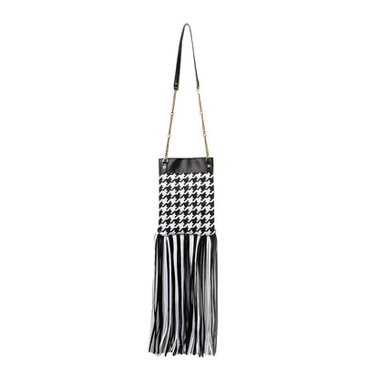 Versace Woven Calfskin Fringe Chain Bag Black White 3 of 7