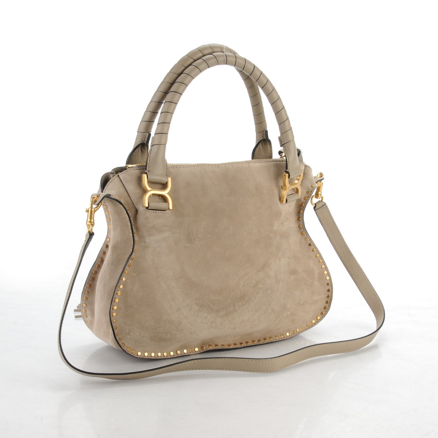 Suede Calfskin Braided Medium Marcie Satchel Motty Grey