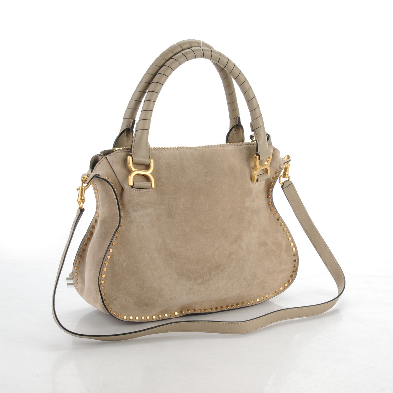Chloe Suede Calfskin Braided Medium Marcie Satchel Motty Grey 3 of 8
