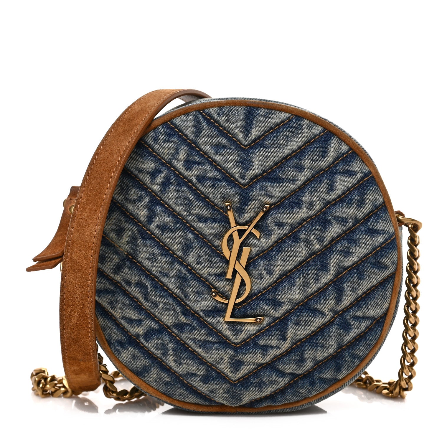 Saint Laurent Denim Quilted Monogram Round Crossbody Bag Rodeo Blue 1 of 8