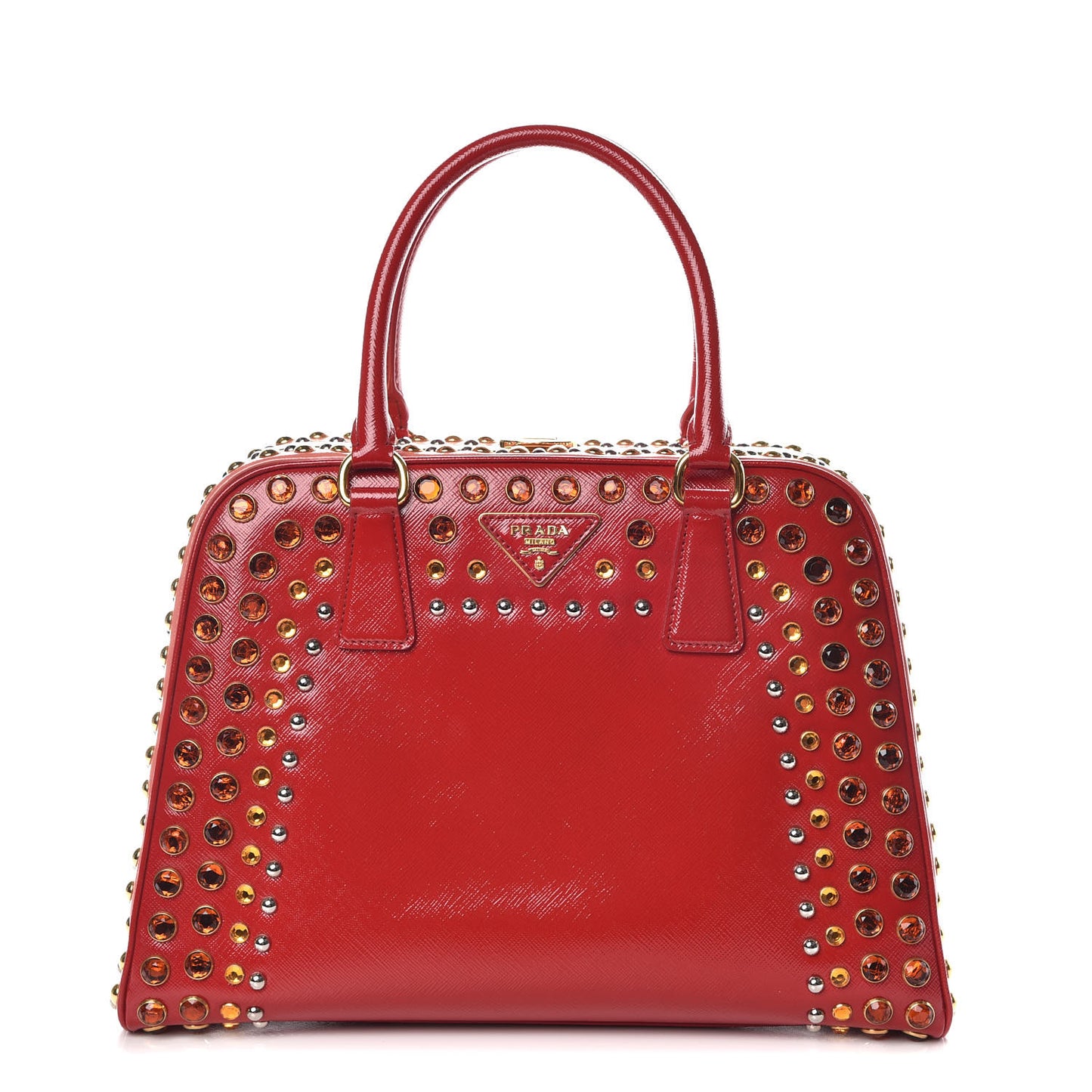 Saffiano Vernice Crystal Pyramid Bag Rosso