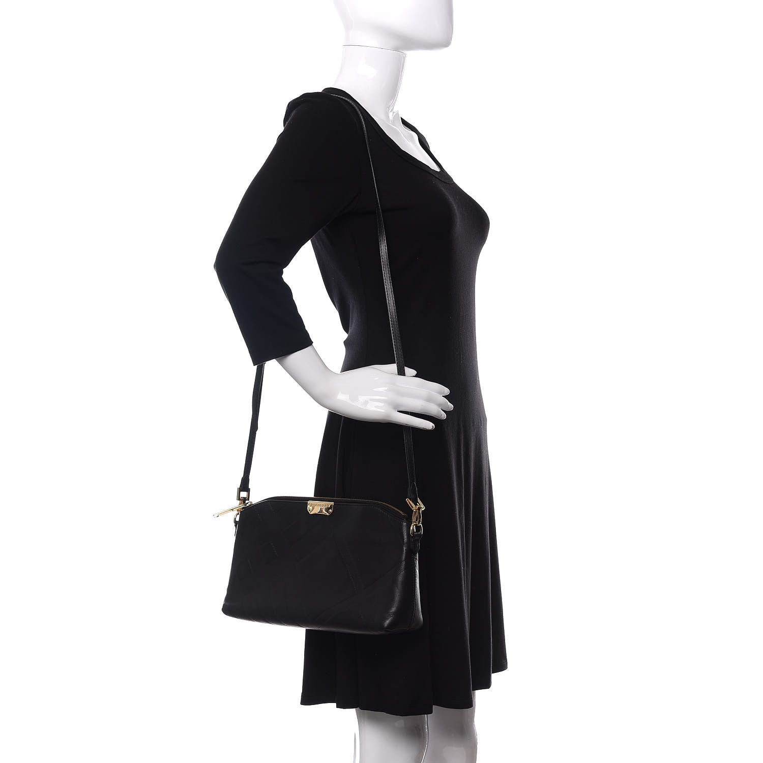 Burberry Calfskin Check Embossed Small Chichester Crossbody Clutch Bag Black 2 of 11