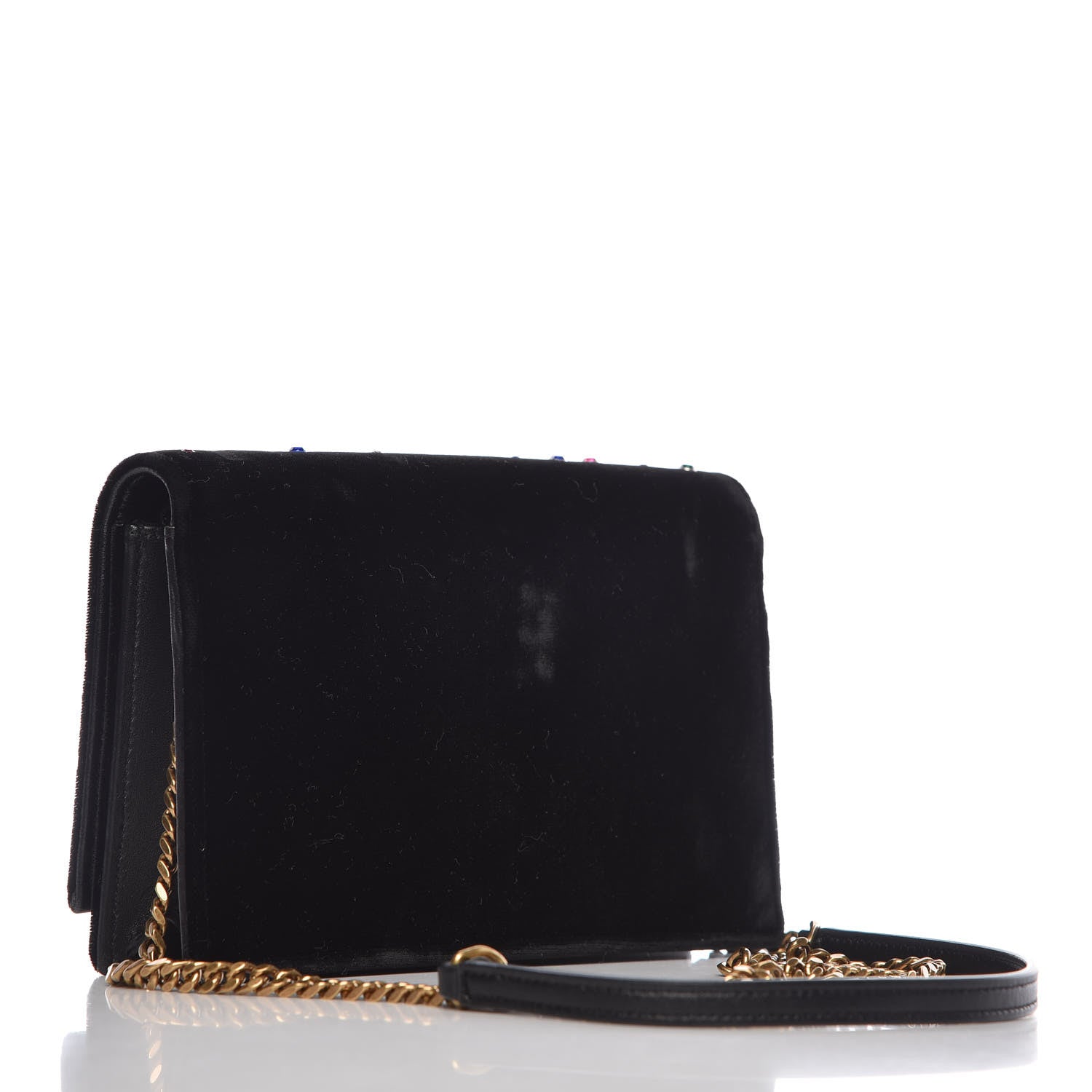 Saint Laurent Velvet Crystal Embellished Monogram Kate Chain Wallet Black 3 of 10
