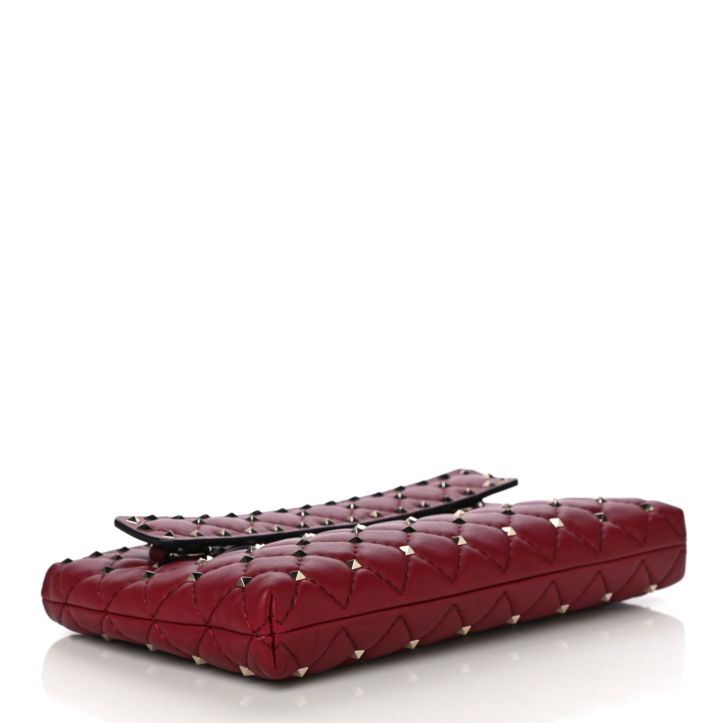 Nappa Rockstud Spike Side Slip Zip Clutch Rubino