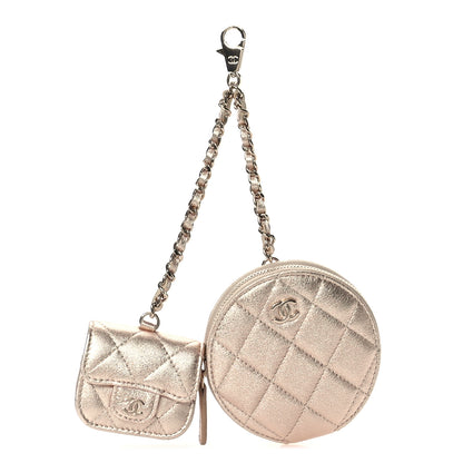Chanel Metallic Lambskin Quilted Round Clip On Coin Purse Airpods Case Gold 1 of 11