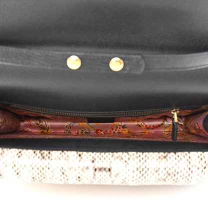 Gucci Calfskin Snakeskin Medium Ottilia Top Handle Bag Black White 5 of 11