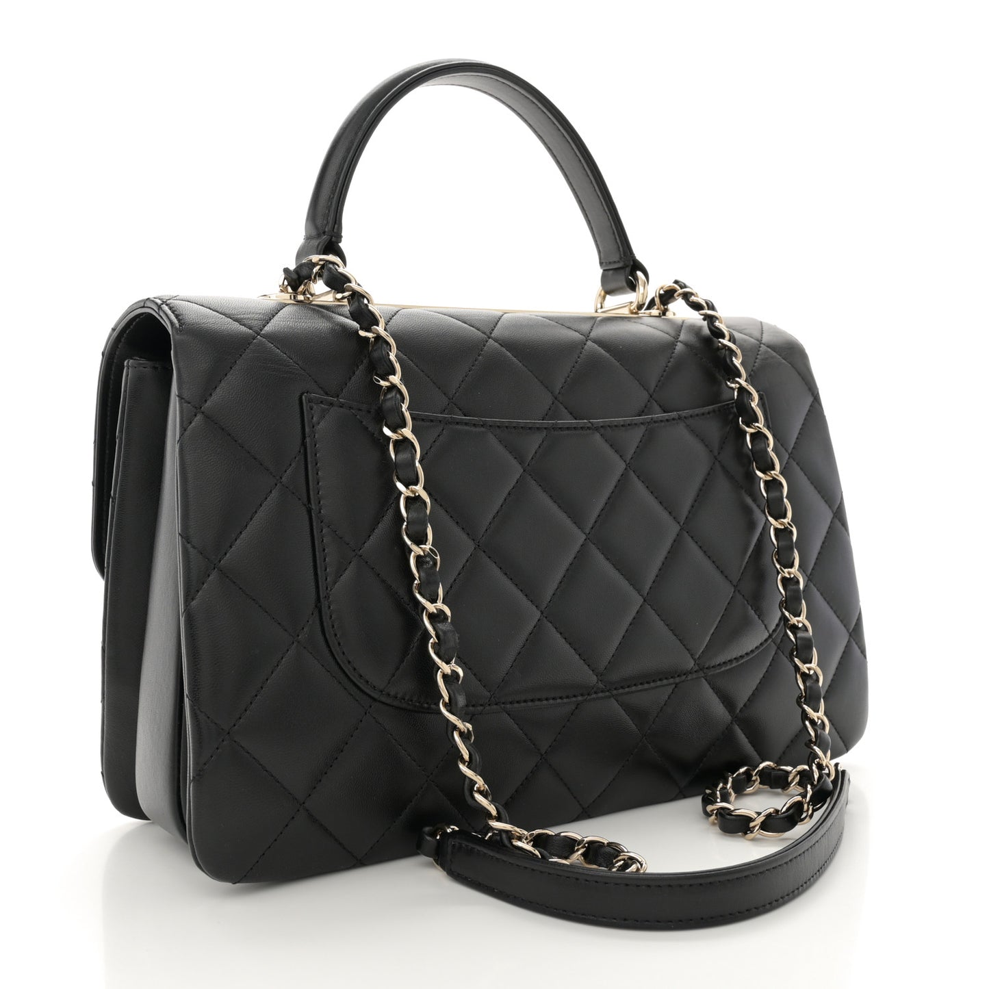 Lambskin Quilted Medium Trendy CC Flap Dual Handle Bag Black
