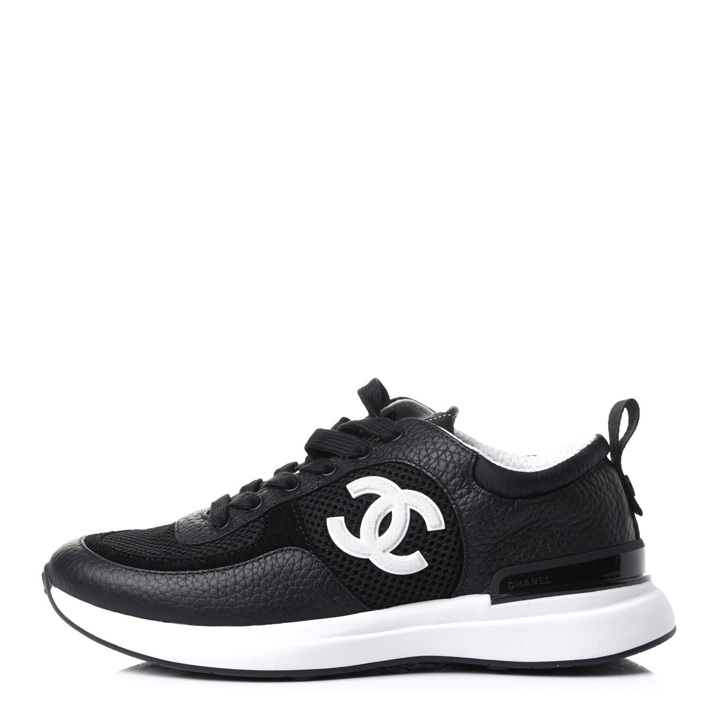 Calfskin Mesh Lycra Suede Womens Logo Sneakers 36.5 Black