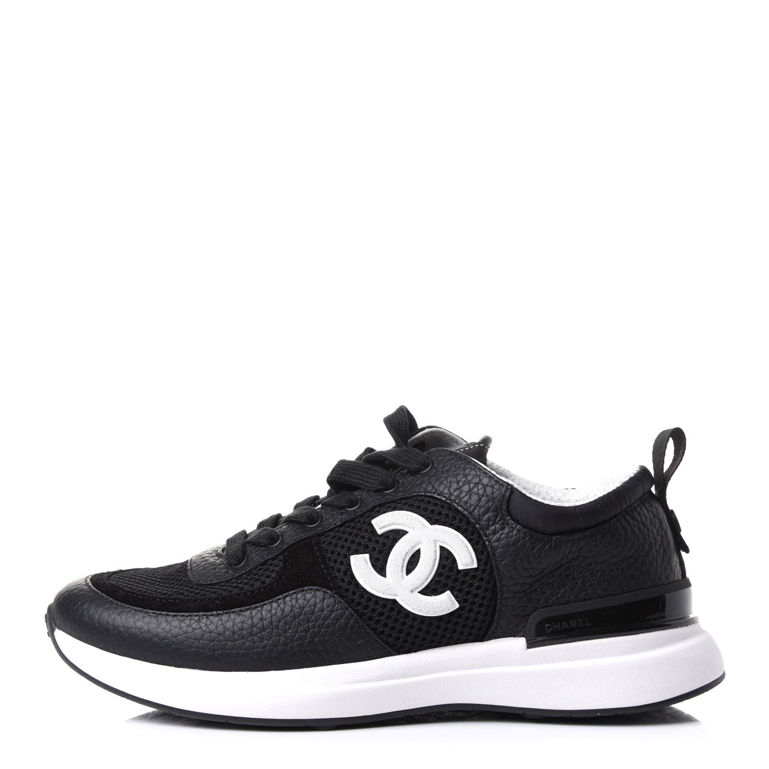 Chanel Calfskin Mesh Lycra Suede Womens Logo Sneakers 36.5 Black 1 of 8