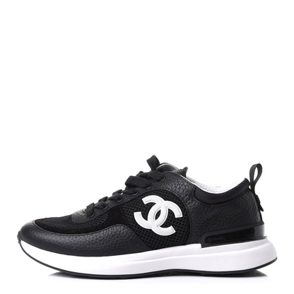 Chanel Calfskin Mesh Lycra Suede Womens Logo Sneakers 36.5 Black 1 of 8